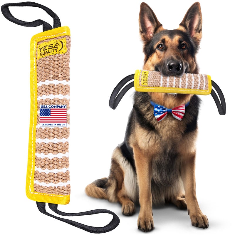 YES4QUALITY Dog Bite Tug Toy 12 x 3.2 Inches - Durable Pull Toy with 2 Soft & Strong Handles - Tough Jute Bite Pillow for Medium to Large Dogs - Ideal for Tug of War, Fetch, K9, Puppy Training & Interactive Play - Image 1